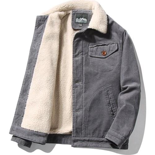 Men Warm Corduroy Jackets And Coats Fur Collar Winter Casual Jacket Outwear Male Thermal