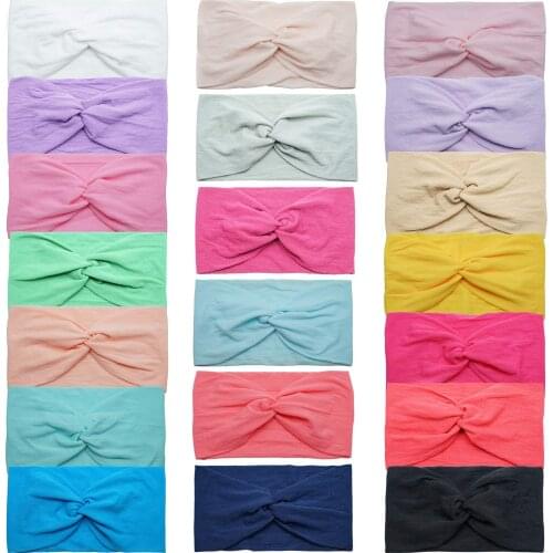 Baby Girls Nylon Headband Cable Knit Candy Color Baby Headband Head Wrap Wide Turban Cross Knotted Bow Headwrap Hair Accessories