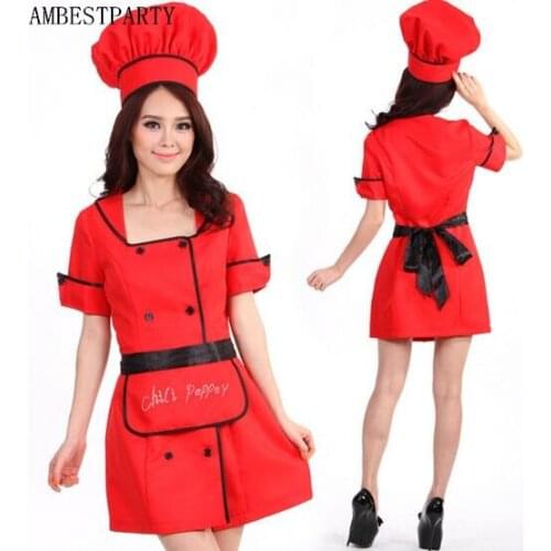 2017 New Womens Sexy Halloween Party Cook Chef Costumes Outfit Fancy Cosplay Dresses Maid Costume Animation clothing AMBESTPARTY