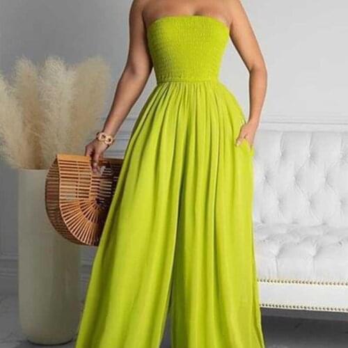 New Arrivals Women Strapless Solid Color Jumpsuits Plus Size S-5XL Sleeveless Backless Loose Wide Leg Rompers 2021 Summer