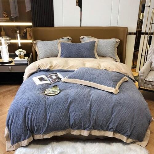 Class A 3D Carved Milk Cotton Embroidery thick duvet cover flat fitted sheet pillowcase winter warm bed linen Flannel queen king