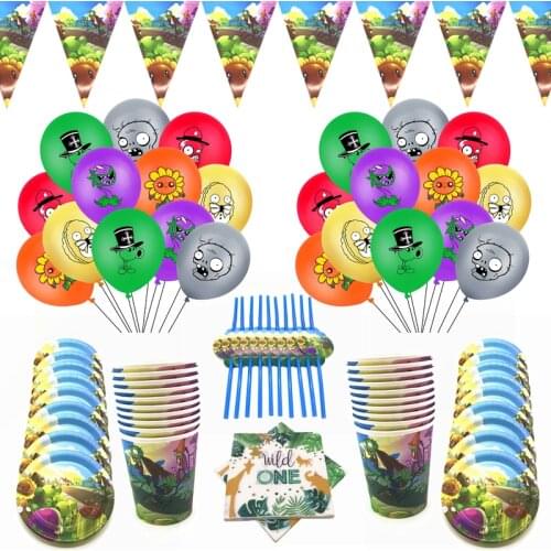 Plants Monster birthday party decorations balloons kids favors banners birthday party paper cup plates straws napkin Supplies