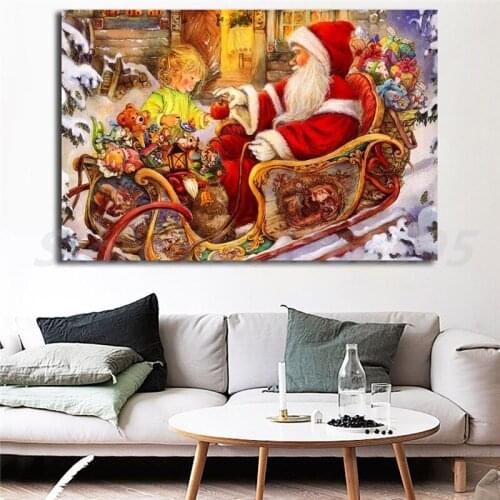 Christmas Santa Claus With Gifts Wall Art Canvas Posters Prints Painting Wall Pictures For Office Living Room Home Decor Artwork