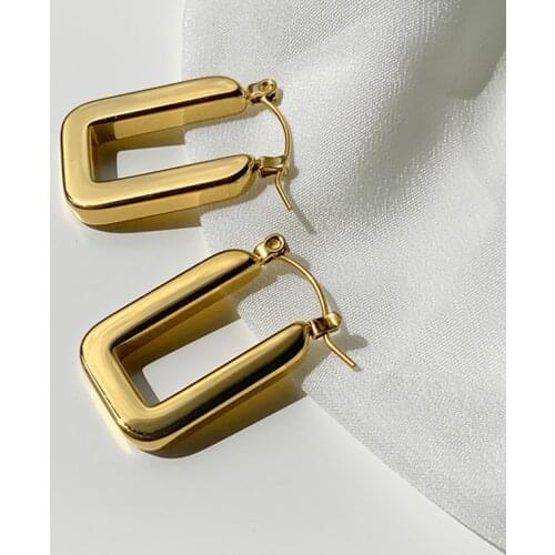 Lifefontier Punk Gold Color Stainless Steel Hoop Earrings for Women Girls Geometric Square Earrings Korean Fashion Jewelry 2021