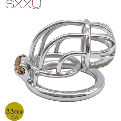 SXXY Curve Chastity Cage Metal Penis Rings Stainless Steel Bondage Belt for Male BDSM Stealth Lock Cock Device Sex Toy for Men