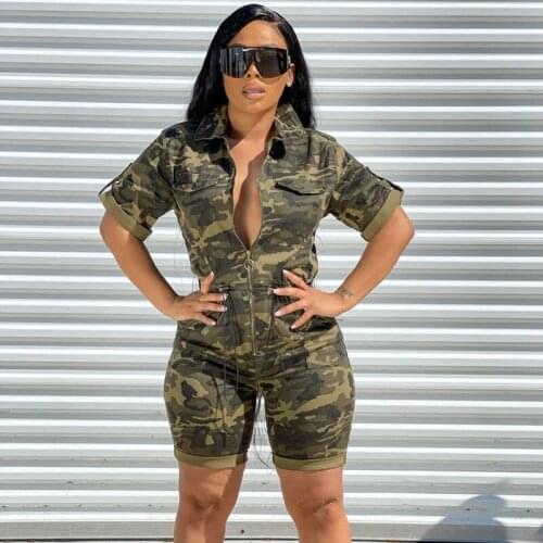 Streetwear Bodycon Rompers Womens Jumpsuit Shorts Summer Playsuit Camouflage Zipper Casual Overalls for Women Romper Wholesale