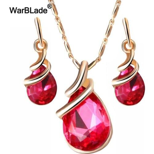 WarBLade 10set New Fashion Austrian Crystal Necklace Jewelry Sets Waterdrop Necklace Stud Earring Set For Women Bridal Wedding
