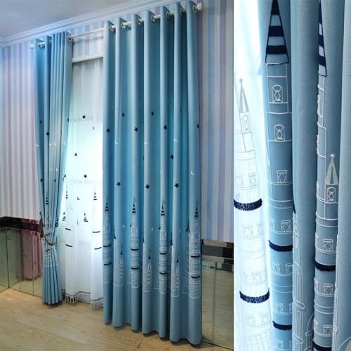 Blackout Curtain KId Child Curtains For Living Room Bedroom Blue Castle Drapes Cartoon Fabric Cortinas Para La Sala шторы
