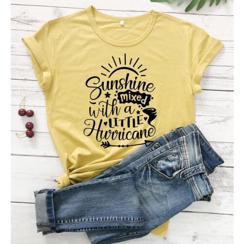 Sunshine mixed with a little hurricane t shirt women fashion slogan pure cotton quote religion aesthetic Christian tees gift top