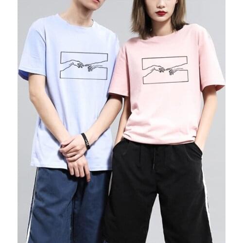 Summer Skuggans Creation Hands Line Art T Shirts for Couples Korean Style T-shirts Women Aesthetic Harajuku Ulzzang Ladies Tops