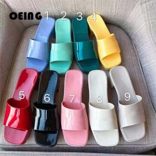 2021 Summer Women Jelly Sildes Candy Color Square Open Toe Slippers Mules Outdoor Beach Dress Shoes for Women Fashion Shoes