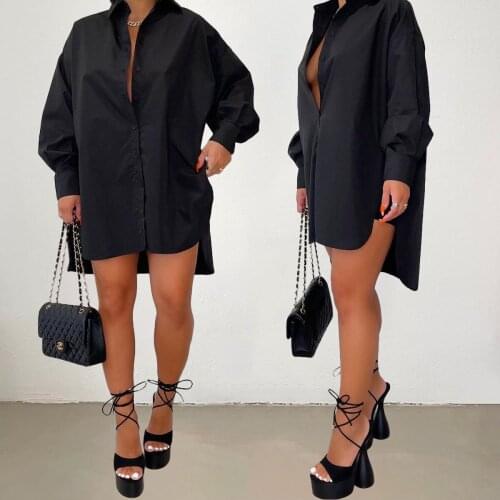 Casual Women Shirt Dress Full Sleeve With Bottom Solid Color High Street Autumn Clothes For Women Outfit