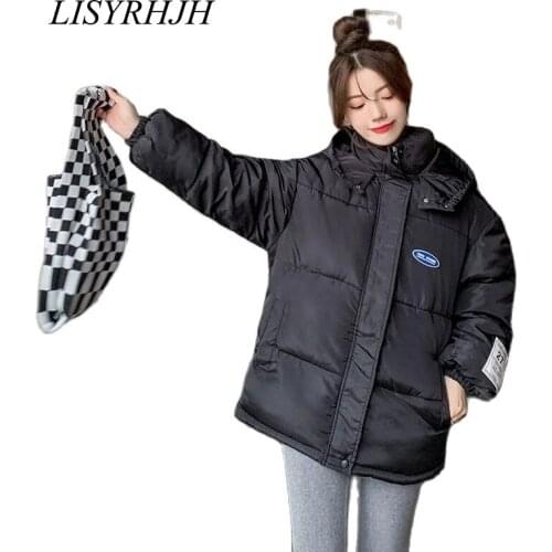 LISYRHJH Snow Wear Coats Hooded Hat Rope Casual Jackets Thicken Warm Cotton Padded Parkas Outerwear Oversized Clothing Students