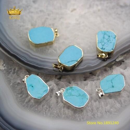 10PCS Wholesale Turquoises Pendants Jewelry Making,Blue Turquoises Howlite Freedom Slice Slab Charms Necklace Findings Bulk HS02