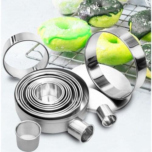 14Pcs Cake Jelly Chocolate Cutting Molds DIY Surface Polishing Stainless Steel Silver Round Cookie Cutter Kitchen Baking Utensil