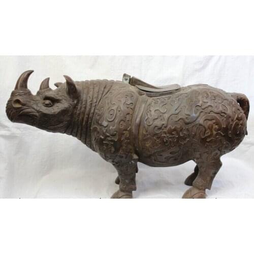 FREE SHIPPING S1961 25" Old Huge Chinese Dynasty Palace Use Bronze Honour Rich Rhinoceros Zun Statue