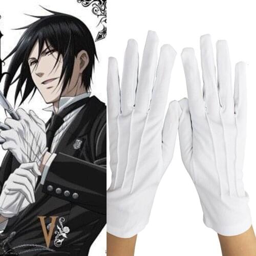 Black Butler Sebastian Michaelis Cosplay White Gloves One Pair Halloween Carnival Cosplay Costume Accessories