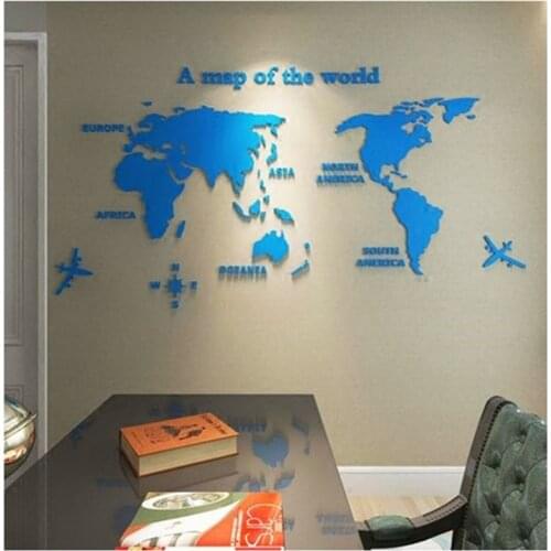 Home Decor DIY Europe World Map Wall Stickers 3D Acrylic Office TV Background Wall Crystal Decorative Mirror Wallpaper Map