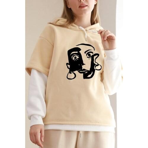 Abstract Face Art Print Hooded Sweatshirts Color Block Hoodies for Women Plus Size Women Clothing Streetwear Fashion Pullover