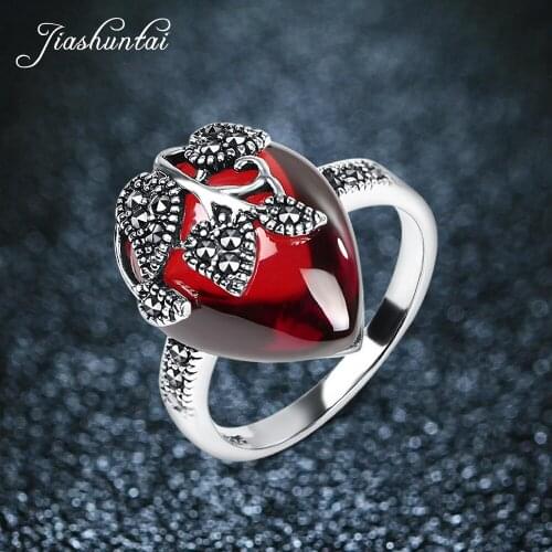 JIASHUNTAI Retro Thai Silver Rings Vintage 925 Sterling Silver Jewelry For Women Flower Design