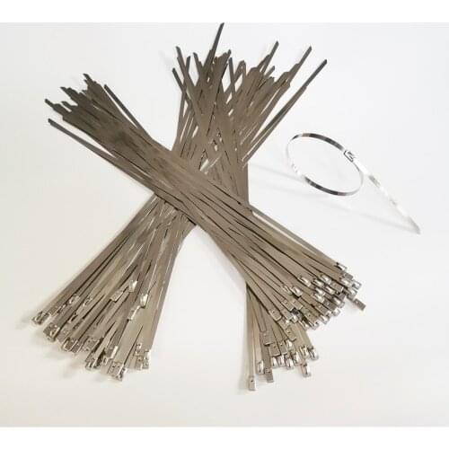 100pcs 4.6x350mm Stainless Steel Cable Ties, Locking Metal Zip-Exhaust Wrap Coated Multi-Purpose Locking Cable Ties