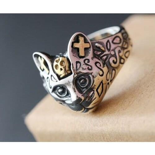 925 Sterling Silver Ring Cat anillos Vintage Classic Open Size Adjustable S925 Thai Silver Rings for Women Men Jewelry