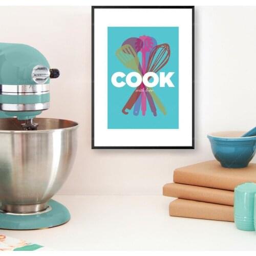 Kitchen Utensils Wall Art- Gourmet Chef gift, Homemade is best Kitchen Art print, Modern Mid Century style Foodie gift