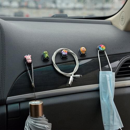 2 Pcs Cartoon Car Hooks Organizer Car Clips Storage Hanger For Usb Cable Headphone Key Storage Car Adhesive Hook Car Accessories