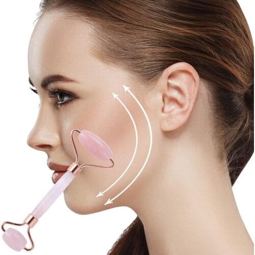 Natural Rose Quartz Face Massage Roller Double Head Slimming Face Massager Lifting Tool Face Anti Wrinkle Removal Massage Roller