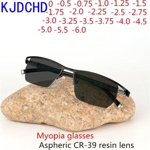 2020 new half-frame mens and womens photochromic myopia glasses refractive power glasses -0.5-0.75-1.0 to -6.0