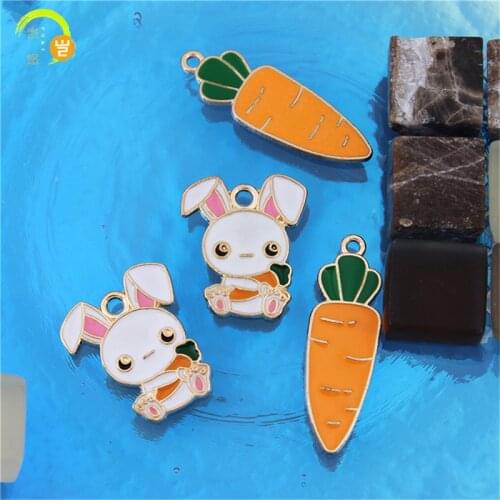 10pcs Enamel charms for jewelry making Rabbit Carrot Animal Candy Charms for Earrings Jewelry Keychains Making Lovely Baby Gift
