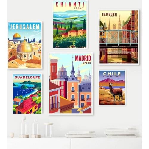 Travel Cities Posters Italy Caribbean Chile Minimal Landscape Canvas Painting Nordic Cityscape Wall Pictures Home Decor Prints