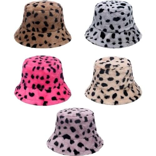 68UA Vintage Leopard Print Plush Hat Soft Warm Fisherman Gift for Men Women Lover