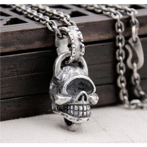 Silverware S925 Sterling Silver To Create Men Retro Personality Skull Pendant Thai Silver Necklace Pendant