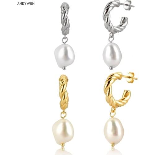 ANDYWEN 925 Sterling Silver Big Large Gold Irregular Pearl Drop Earring Piercing Ohrringe New 2020 Fashion Fine Luxury Jewelry