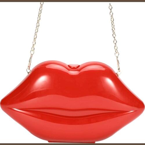 Women bag Acrylic Box Chains Hasp Fashion Flaming lips Shoulder Bags purses and handbags evening clutch bags Euro-America style