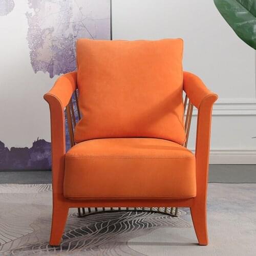 Light luxury postmodern sofa matte leather designer stainless steel metal single leisure small sofa