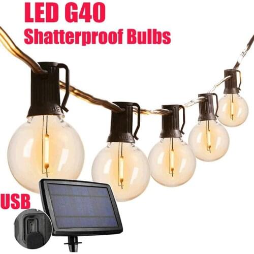 Solar 25LED Outdoor Fairy Light Christmas G40 Globe Bulbs Waterproof String Light Party Garden Street Garland Wedding Decoration
