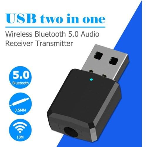 USB Bluetooth 5.0 Dongle Adapter 2 in 1 Wireless Music Audio Receiver Transmitter for Car PC Computer TV Speaker Headphones