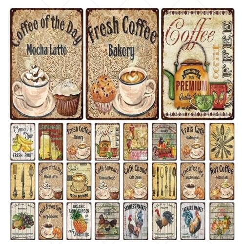 Vintage CoffeeTin Sign Metal Sign Decorative Plaque Retro Plate Cafe Kitchen Coffee Bar Decoration Wall Art Iron Painting