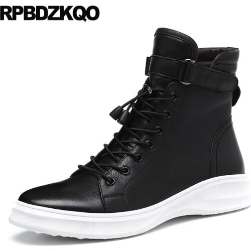 High Top Men Harajuku Shoes Sole Fur Black Super Warm Winter Boots Russian Style Full Grain Booties Trainer Thick Soled Sneakers