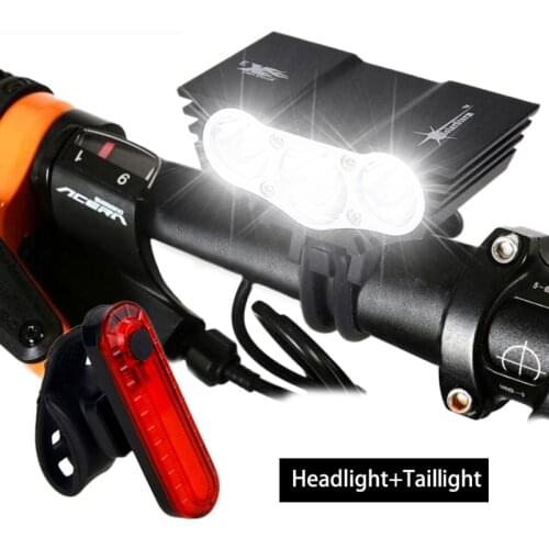 Bright Bike Light 3xT6 LED Front Bicycle Light 4 Switch Modes Cycling Lamp with Battery Pack+Charger+Taillight