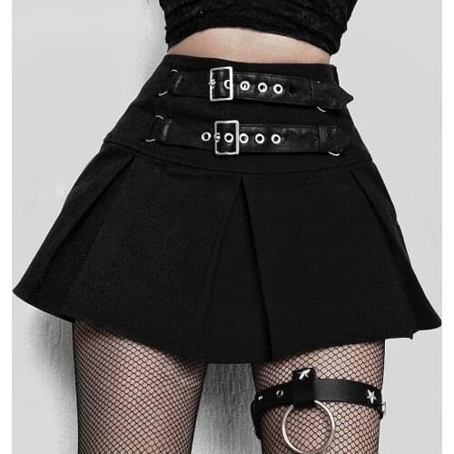 2021 Streetwear Fashion lady cothing Leather Belt Embroidered Black Skirts Women Gothic Punk Style High Waist Female Mini Skirts