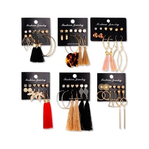 New fashion Tassel Earrings Bohemian 6 Pair Stud EarringsFor Women girl Accessories jewelry wholesale