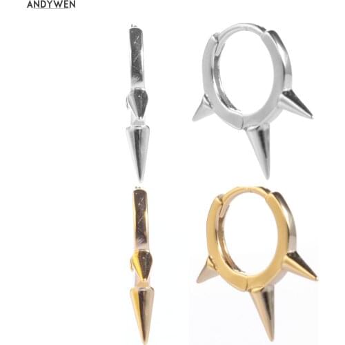 ANDYWEN Rock Punk Earring Jewelry 925 Sterling Silver Plain Spike S925 Jewellery Fine Rock Punk Circle Women Luxury Round Jewel