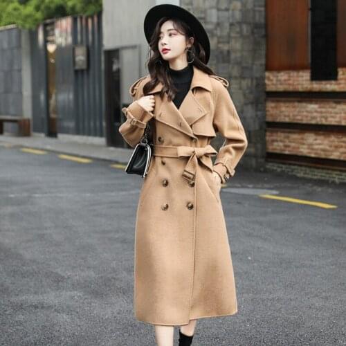 Wool Blends Overcoat Women Long Coat Autumn Winter 2020 Fashion Thicken Warm Woolen Jacket Loose Sashes Tops Outerwear Female