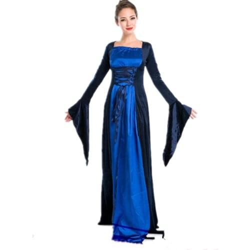 Women blue long sleeve empress ball dress Fantasy Halloween Costume