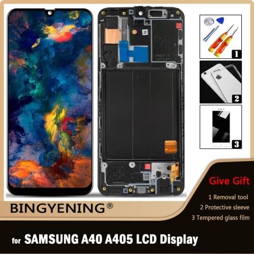 For SAMSUNG Galaxy A40 2019 A405 A405F A405FN A405FM Full LCD Display Screen Touch Digitizer Assembly with Frame Replace
