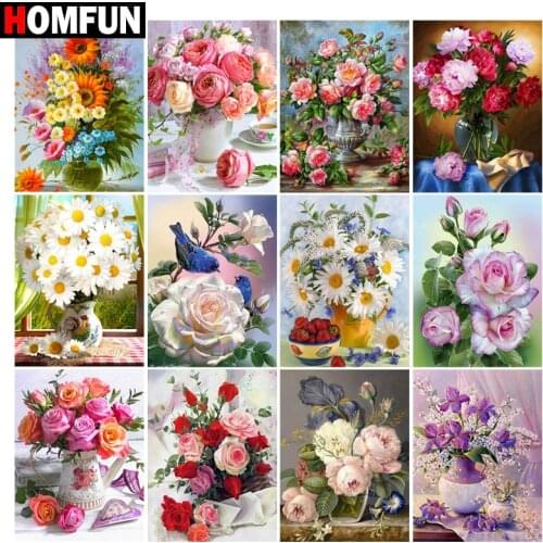 HOMFUN Diamond Painting Full Square/Round Drill 5D DIY "Flower vase landscape" Daimond Embroidery Rhinestone Cross Stitch Decor