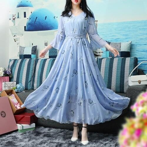 Bell Sleeve Bohemian Chiffon Floral Long Plus Size Summer Wedding Guest Beach Holiday Floryday Maxi Dress Bridesmaid Sundress